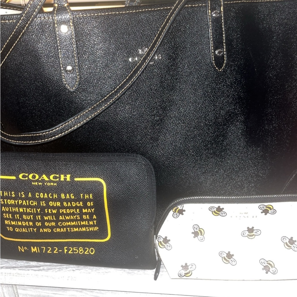 Coach Black Leather Tote with Signature Hardware